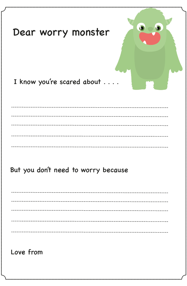 kids worry monster free printable