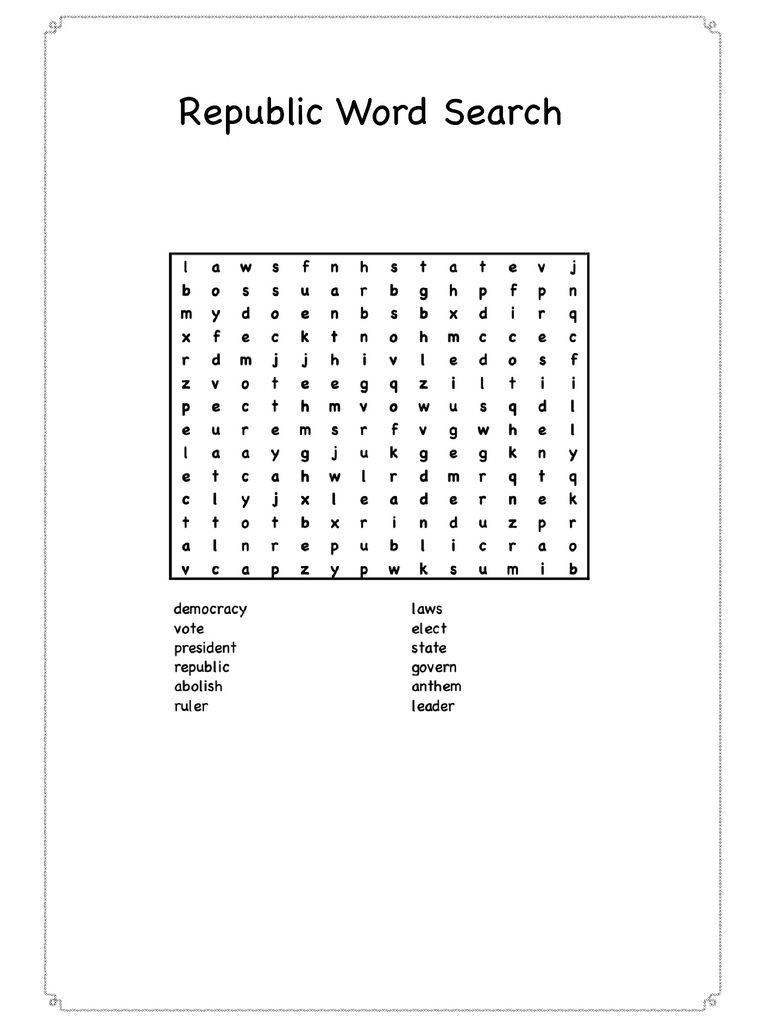 Republic democracy monarchy wordseach printable